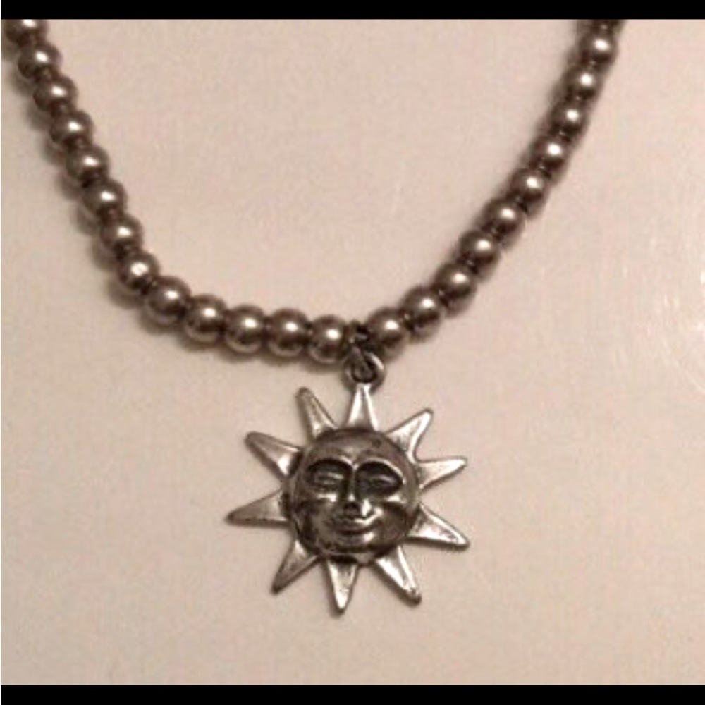 VINTAGE STERLING SILVER BEAD BRACELET WITH SUN CHARM SOUTHWEST